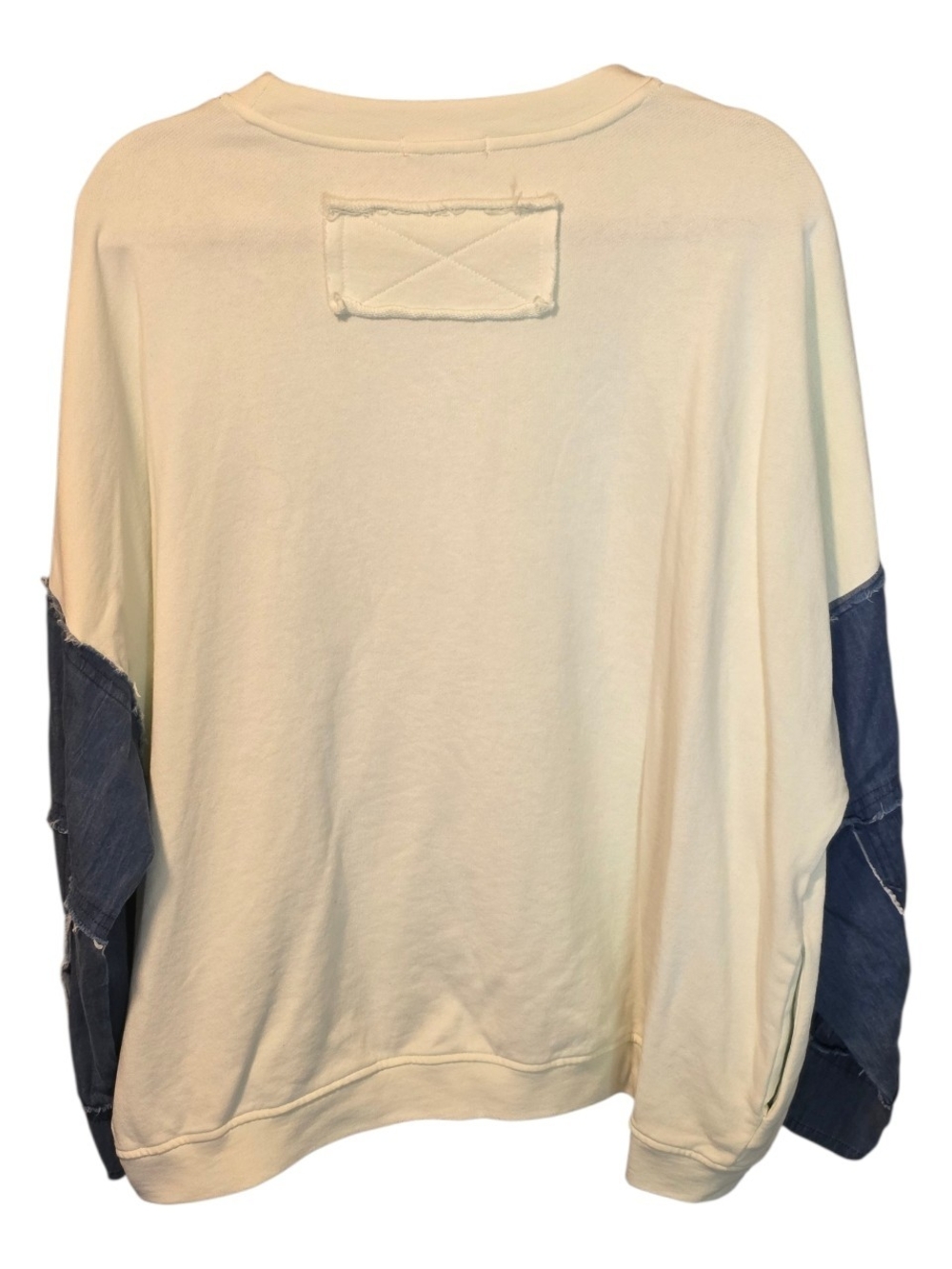 Cream Sweatshirt with Frayed Denim Bow Appliqués - Picture 2 of 5